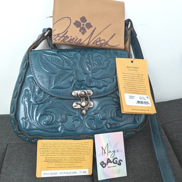 Patricia Nash Micaela Baguette Rose Tooled Blue Coral - Picture 3 of 9